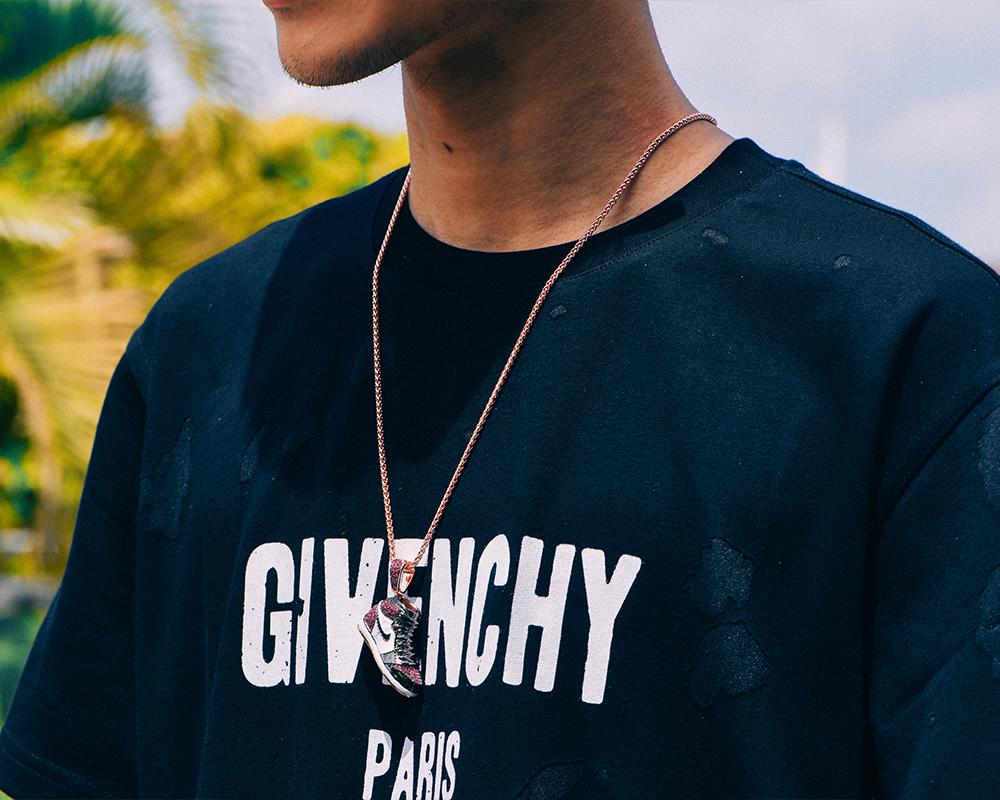 Rose Gold Iced Sneaker Pendant - Jeupeter