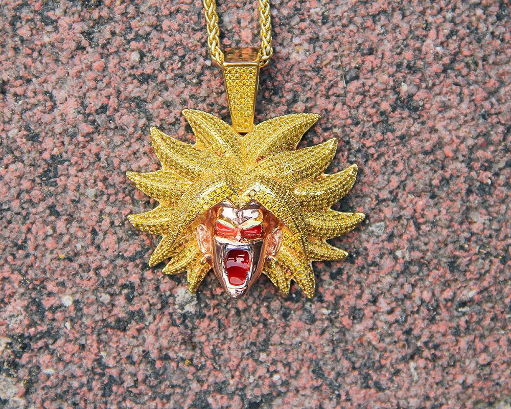 14K Gold Iced Broly Pendant - Jeupeter