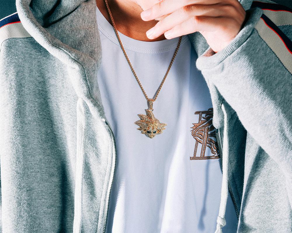 14K Gold Iced Goku Pendant - Jeupeter