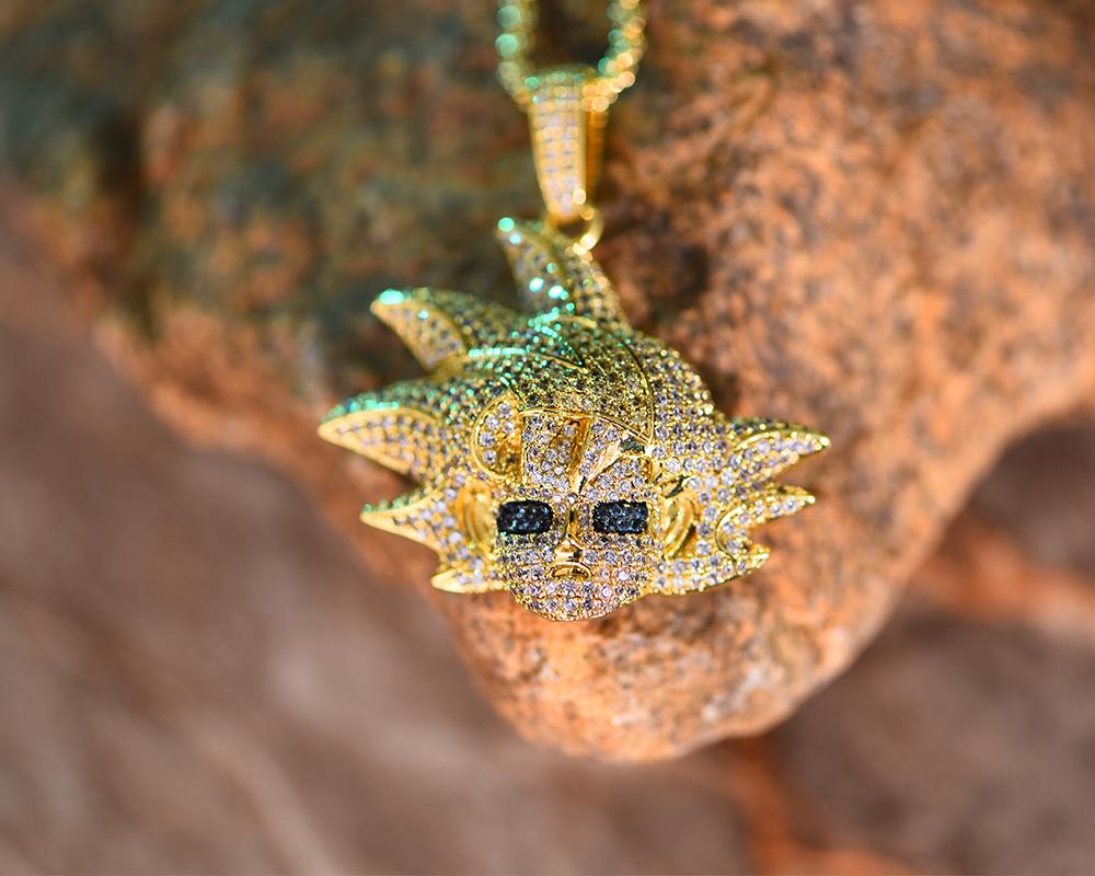 14K Gold Iced Goku Pendant - Jeupeter