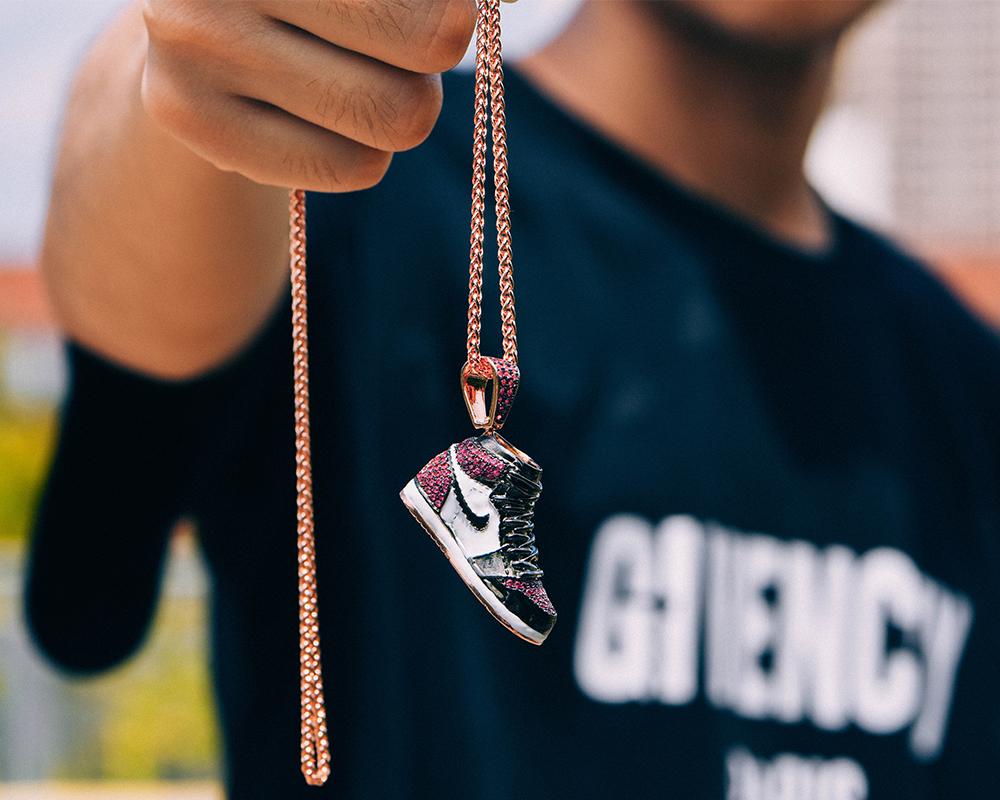 Rose Gold Iced Sneaker Pendant - Jeupeter