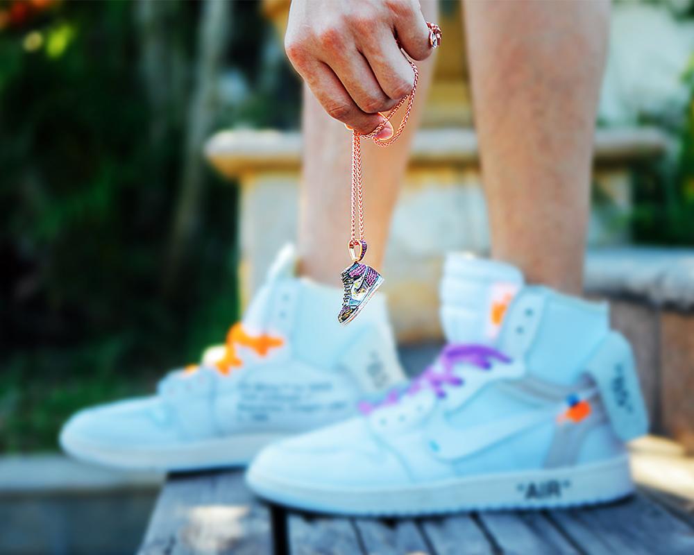 Rose Gold Iced Sneaker Pendant - Jeupeter