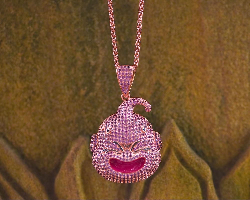 Rose Gold Iced Majin Buu Pendant - Jeupeter