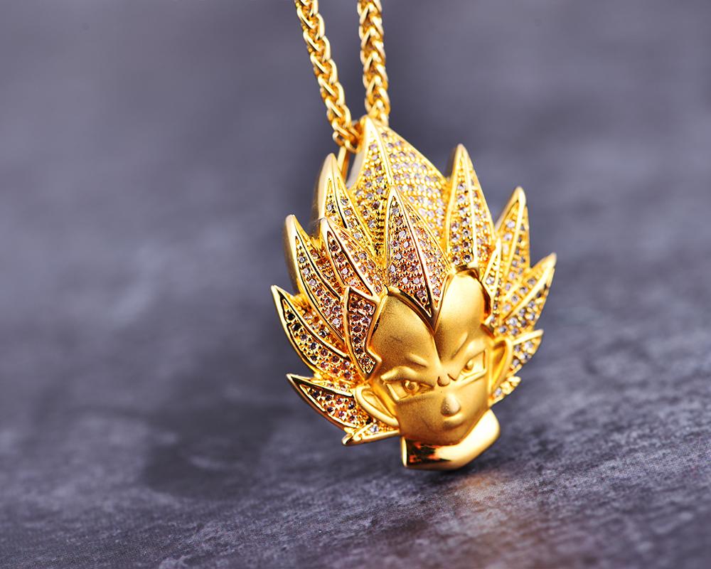 14K Gold Iced Vegeta Pendant - Jeupeter