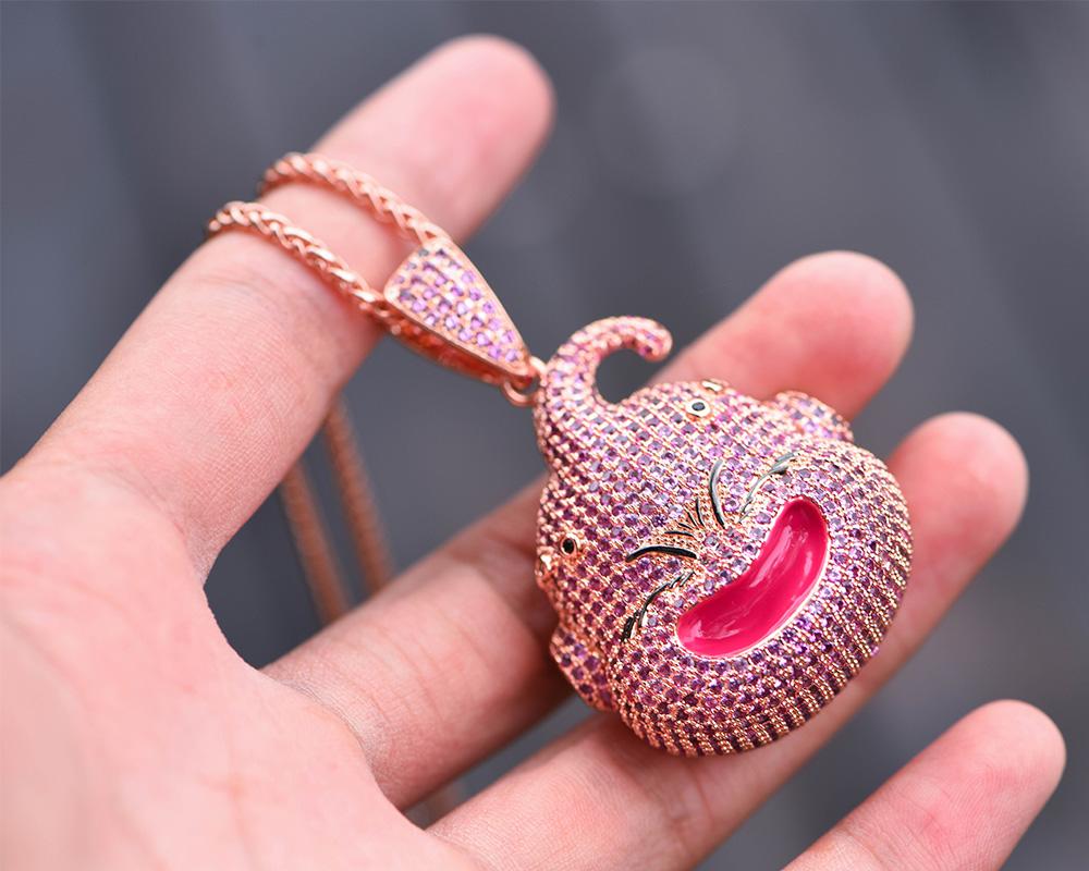 Rose Gold Iced Majin Buu Pendant - Jeupeter