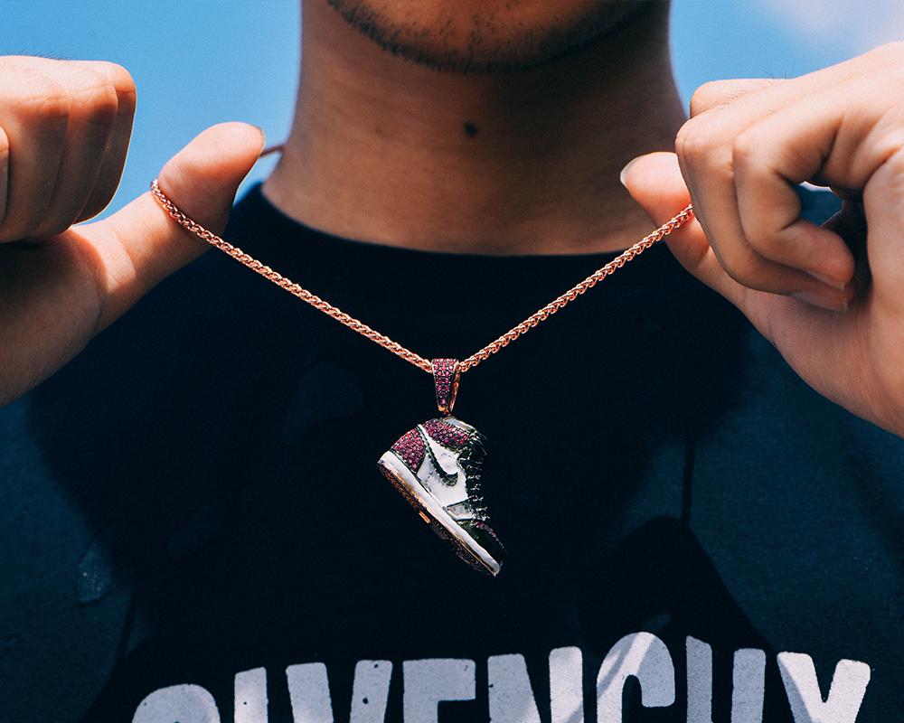 Rose Gold Iced Sneaker Pendant - Jeupeter