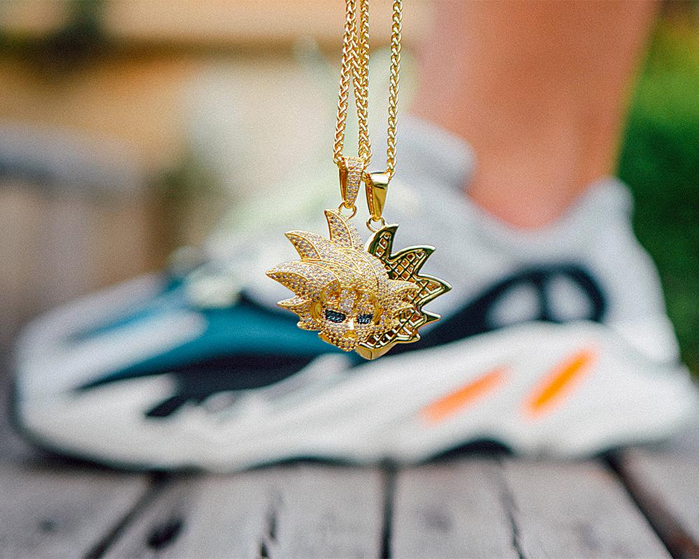 14K Gold Iced Goku Pendant - Jeupeter