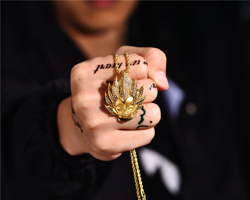 14K Gold Iced Vegeta Pendant - Jeupeter