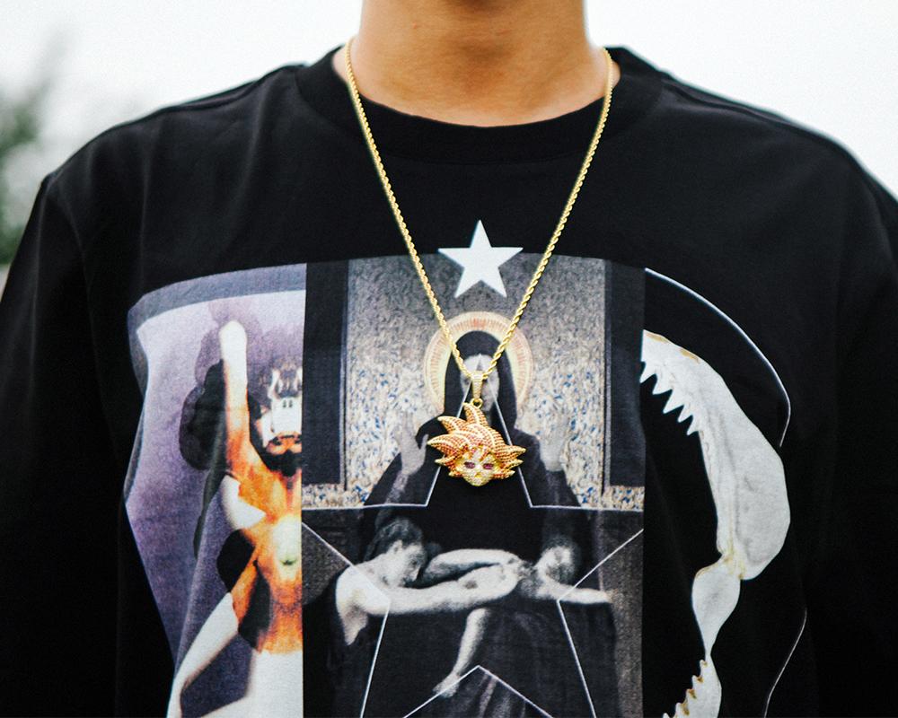 14K Gold Iced Red Hair Goku Pendant - Jeupeter