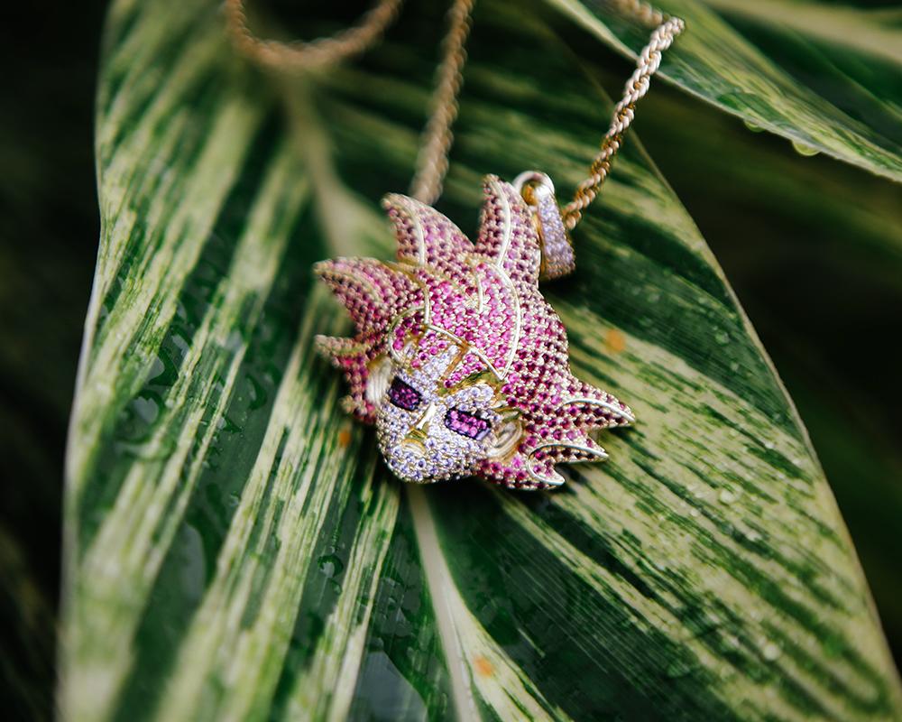 14K Gold Iced Red Hair Goku Pendant - Jeupeter