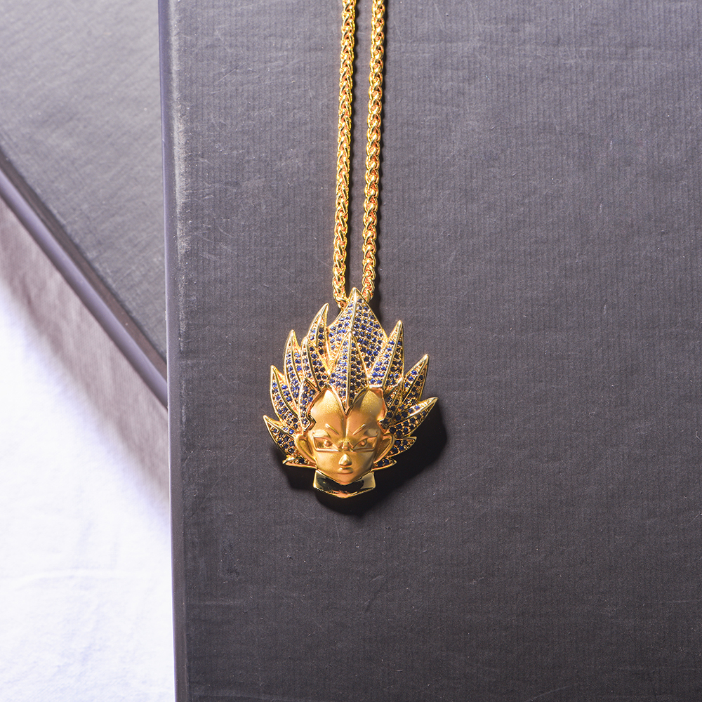 14K Gold Iced Super Saiyan God Vegeta Blue Hair Pendant - Jeupeter