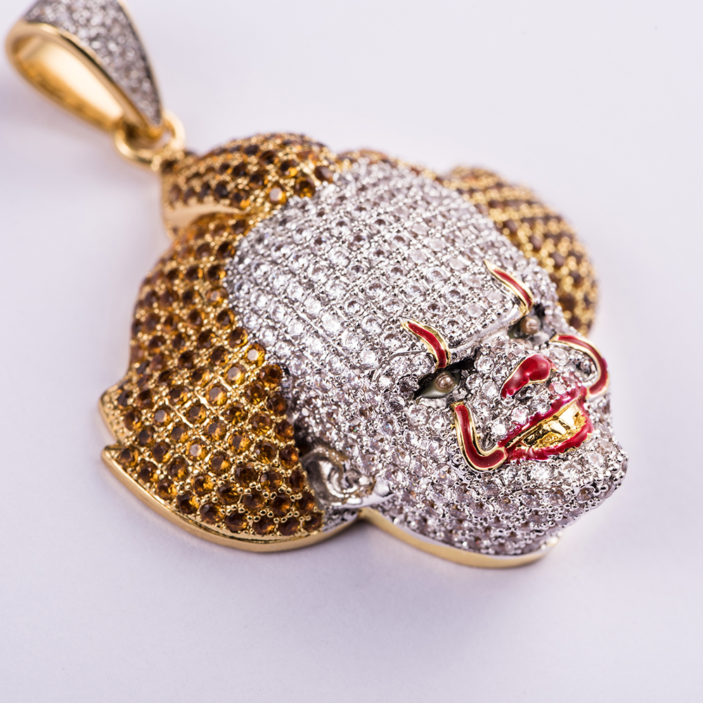 14K Gold Iced Out Clown Pendant - Jeupeter