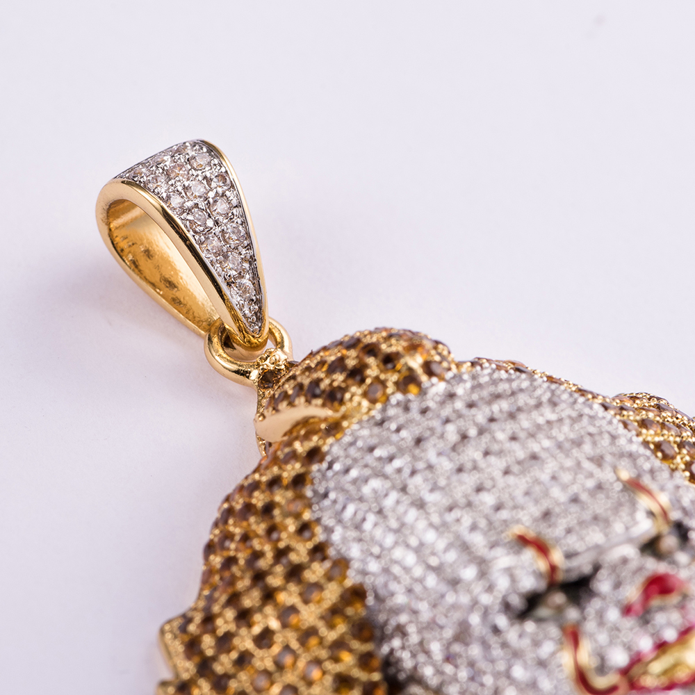14K Gold Iced Out Clown Pendant - Jeupeter