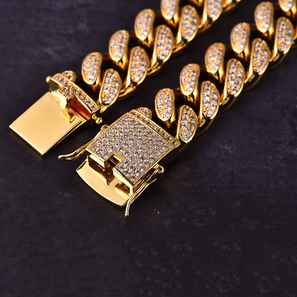 19mm 14K Gold Iced Cuban Bracelet - Jeupeter