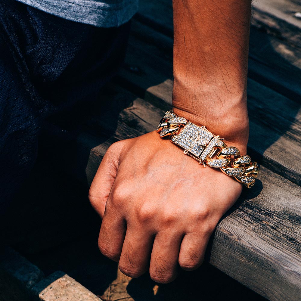 19mm 14K Gold Iced Cuban Bracelet - Jeupeter