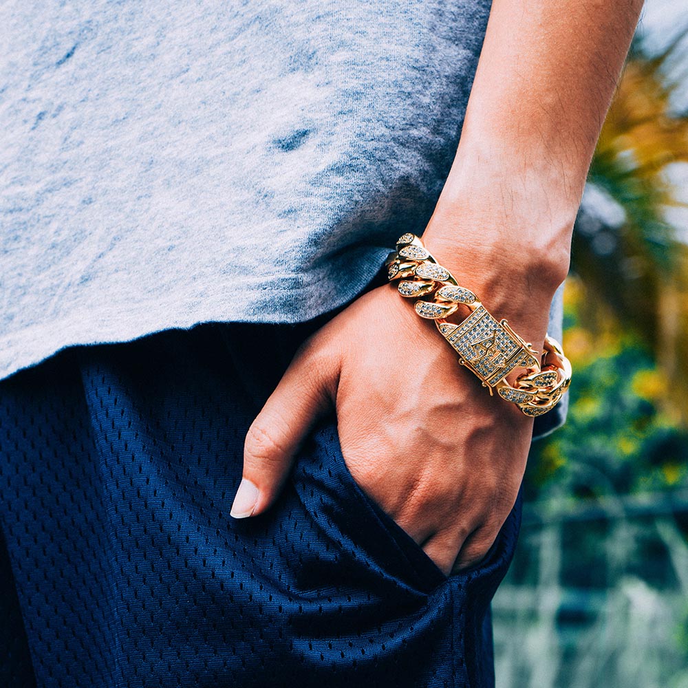 19mm 14K Gold Iced Cuban Bracelet - Jeupeter