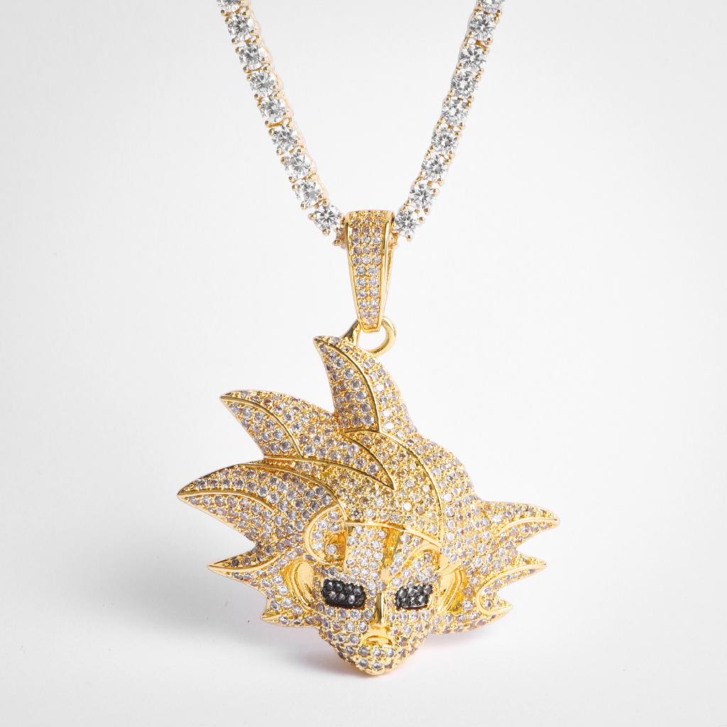 14k Gold Iced Goku Pendant Dragon Ball 14k Gold Iced Goku Pendant