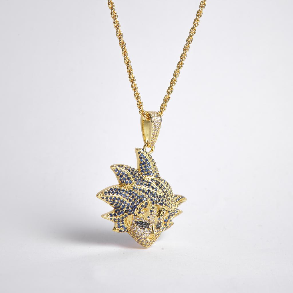 14k Gold Iced Blue Hair Goku Pendant Dragon Ball 14k Gold Iced Blue Hair Goku Pendant